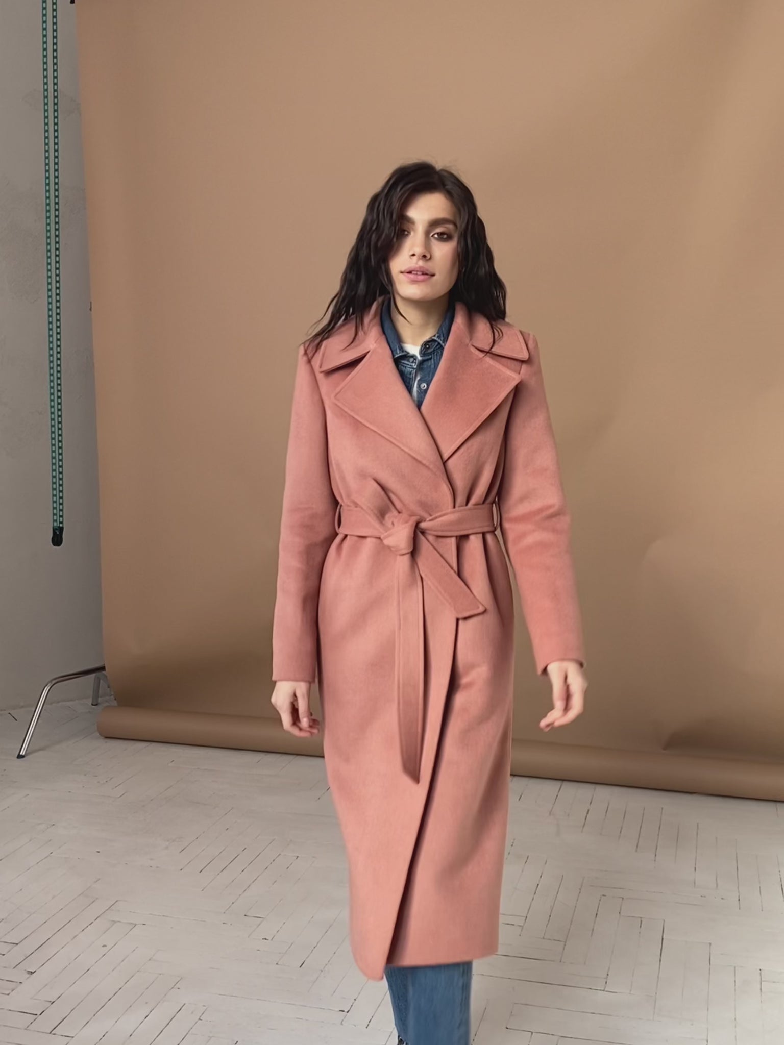 Brownish pink wrap coat video