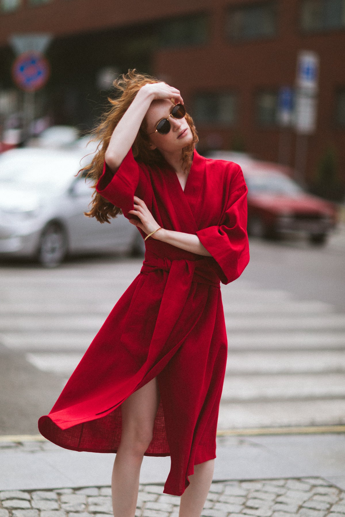 Red dress linen photo 7