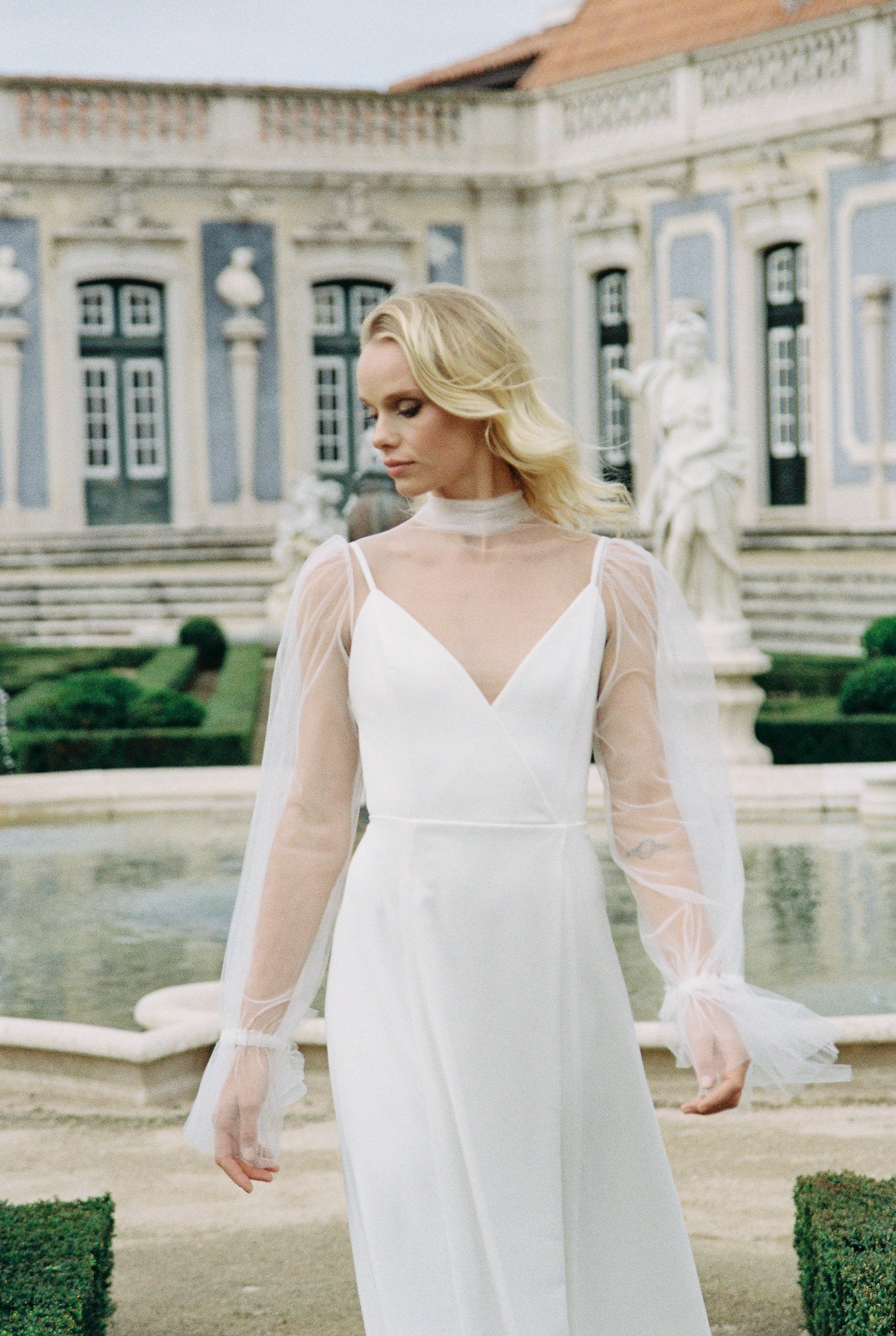 Mock Neck Lace Wedding Dress Topper With Sleeves Bridal Top Mesh