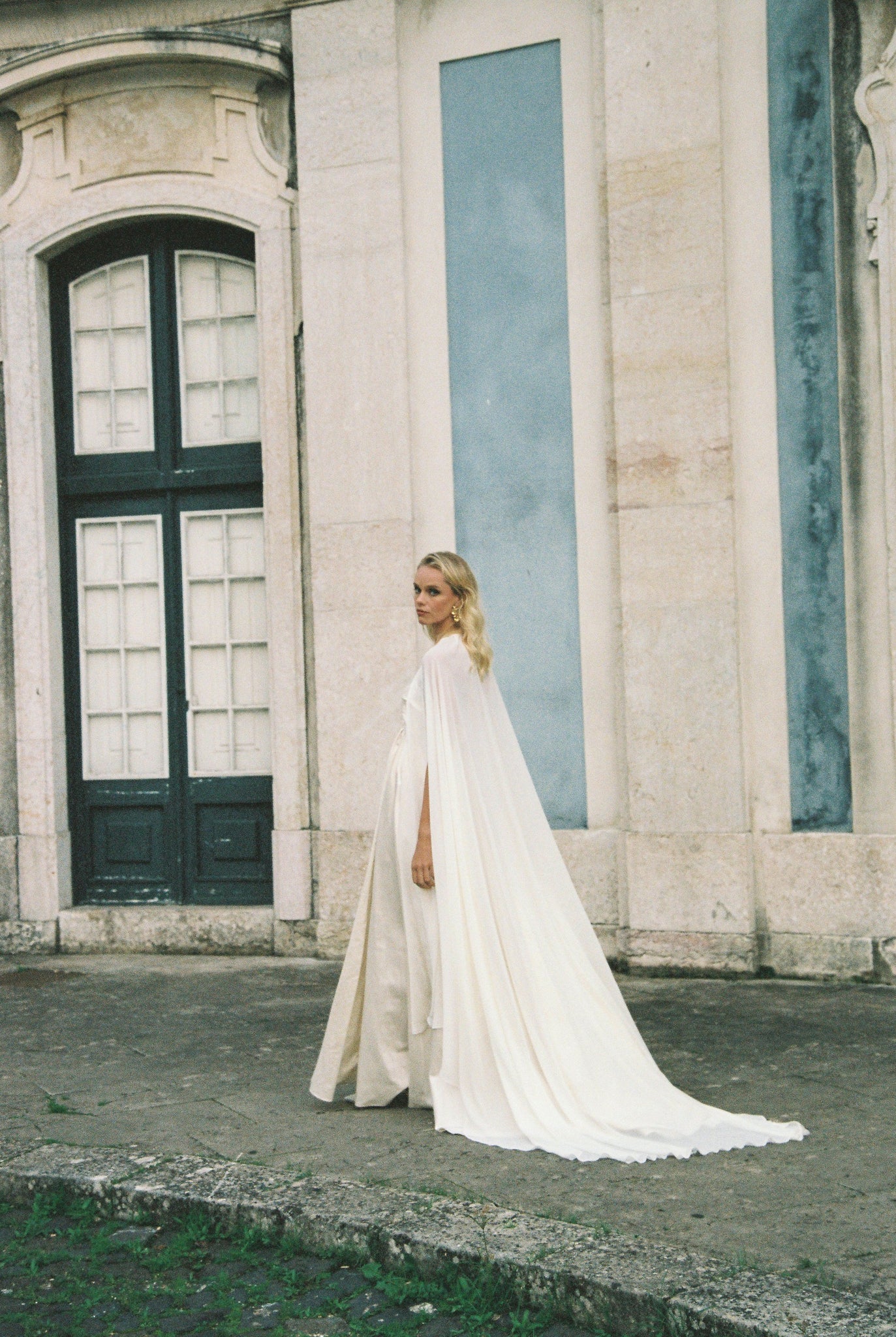 Soft chiffon wedding cape photo 9