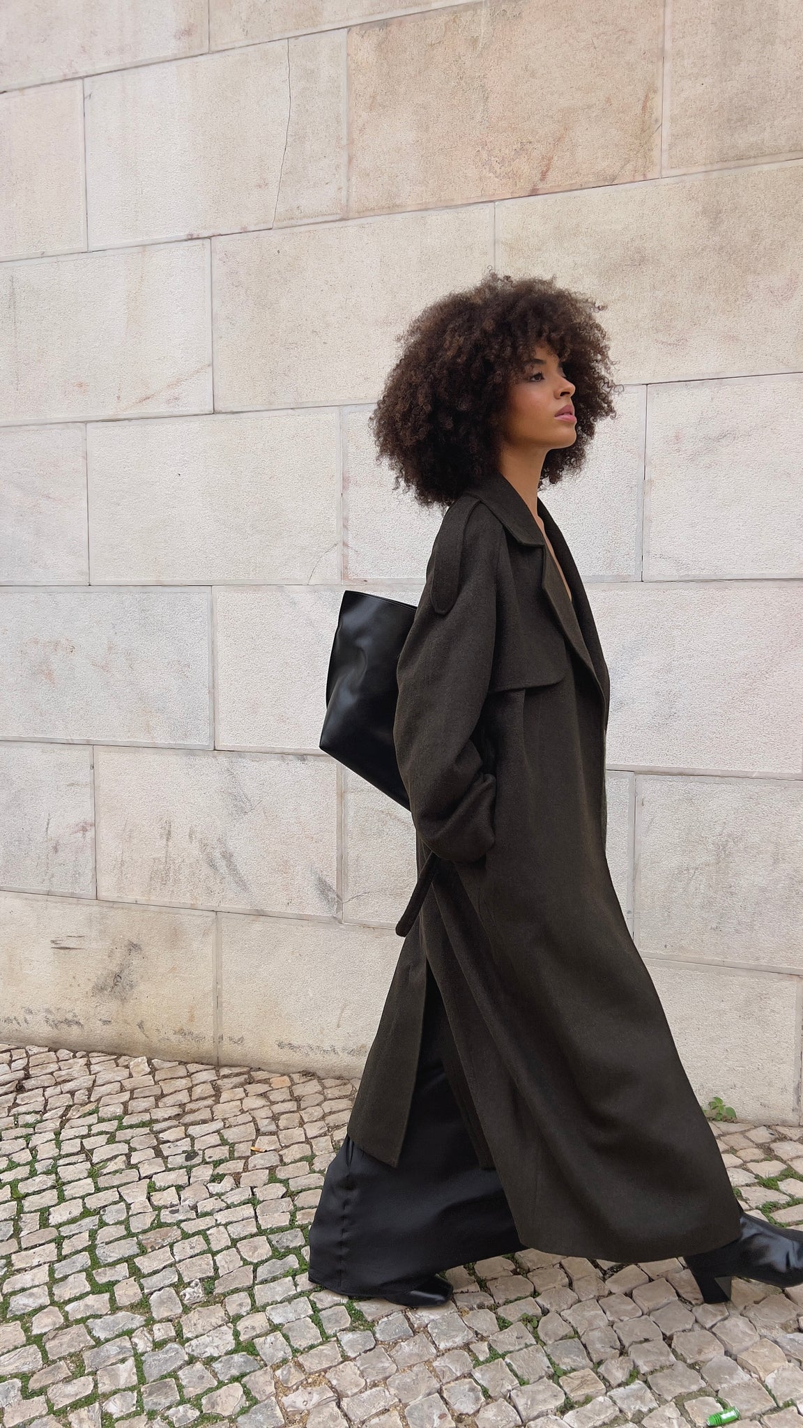 Wool trench coat in moss gray photo 3