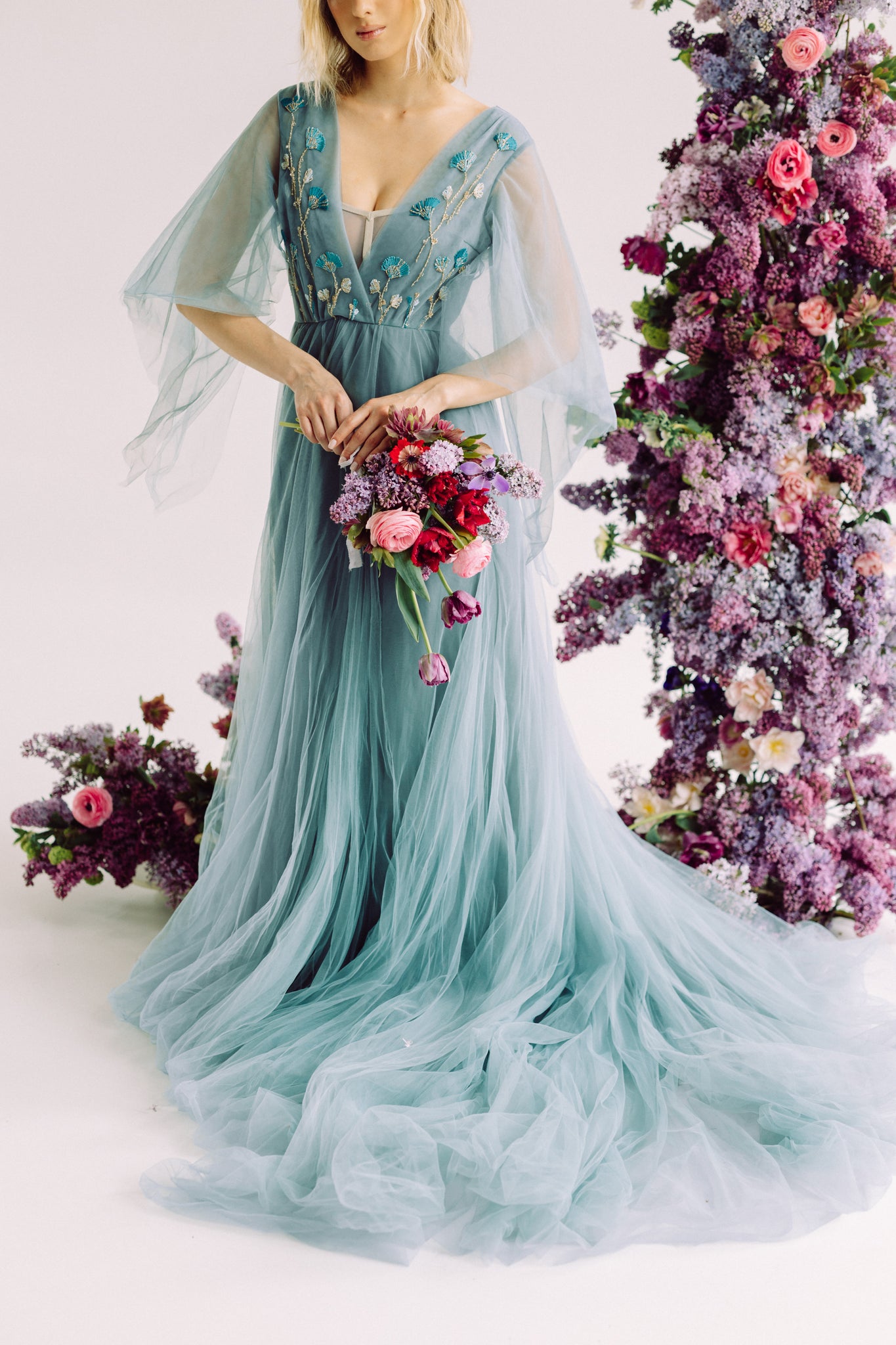 Wedding dress with floral embroidery – Sumarokova Atelier