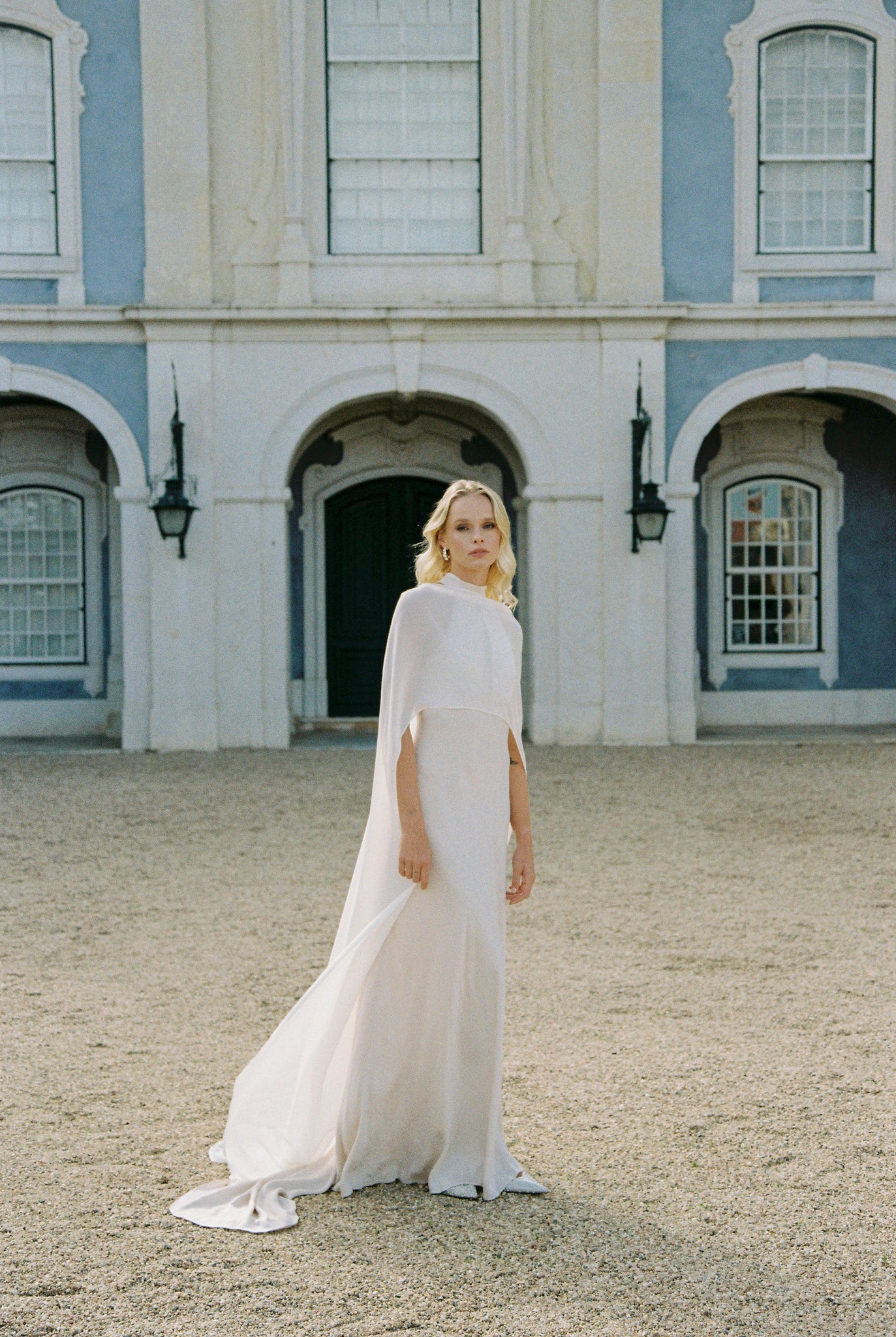 Chiffon bridal cape photo 11