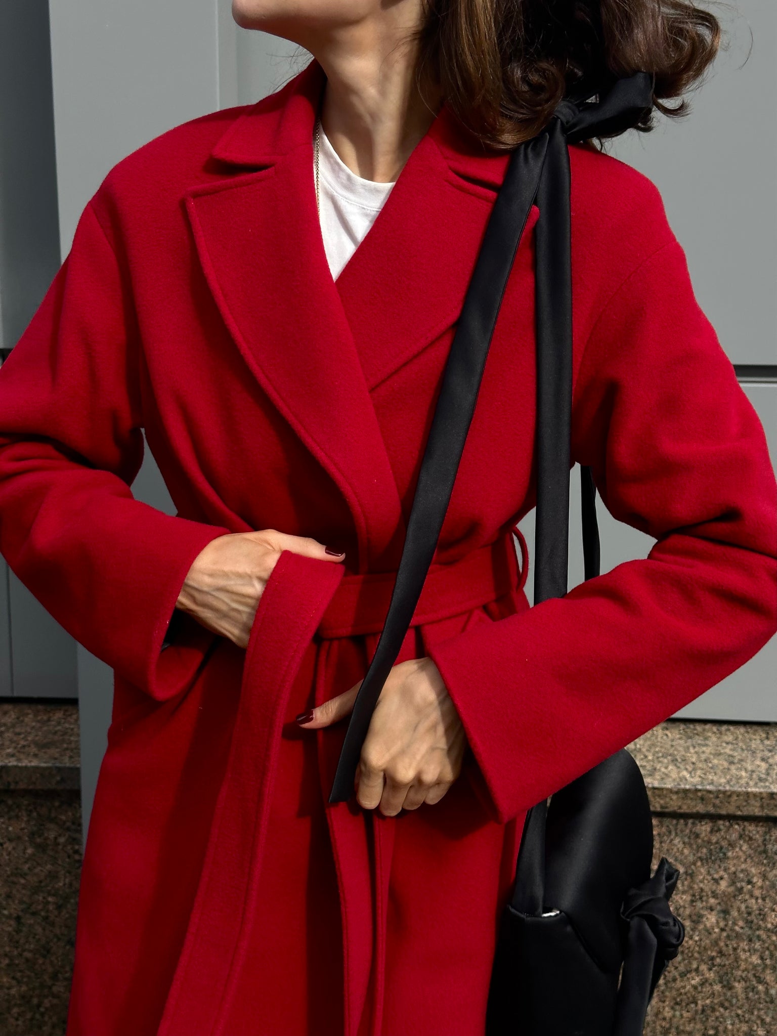 Cashmere wrap coat in red photo 1
