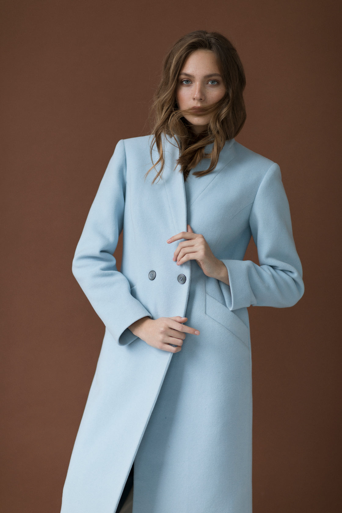 Powder blue wool coat on sale