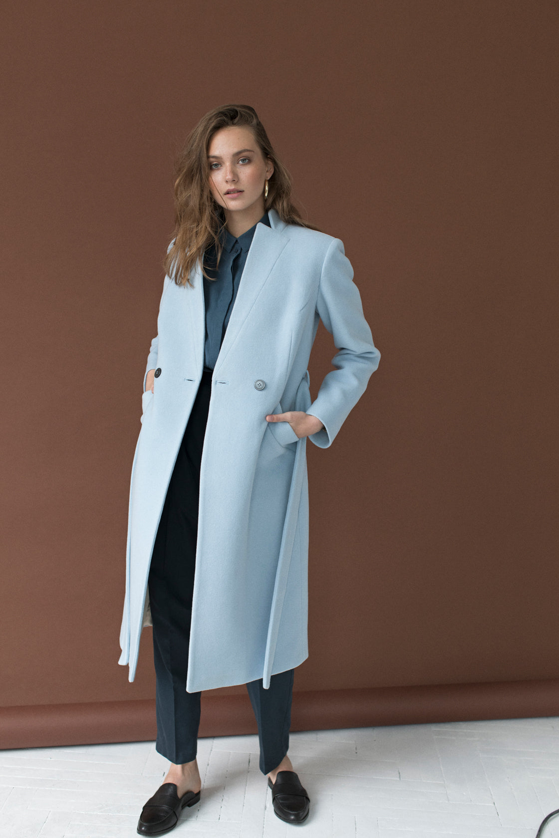 Pale blue duster coat best sale