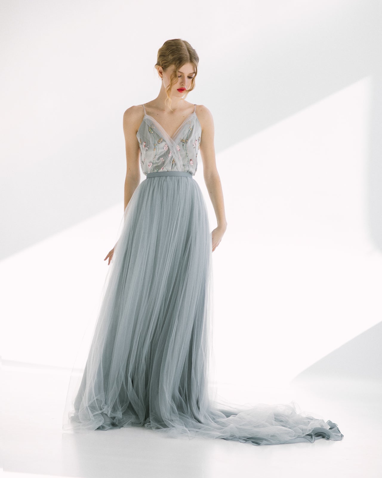 Blue floral bridal gown photo 3