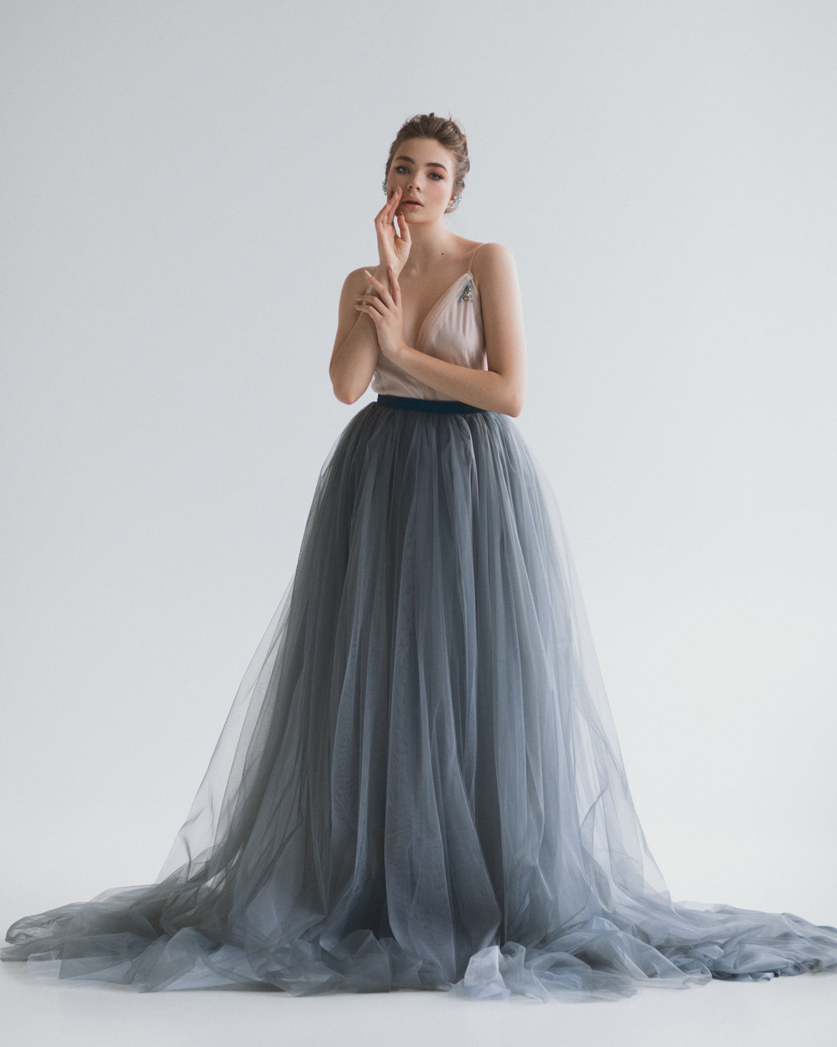 gray tulle bridesmaid dress Gray Gradient Tulle A-Line Long Formal Dress, Gray Junior Prom Dress US 14 / Gray main image 0