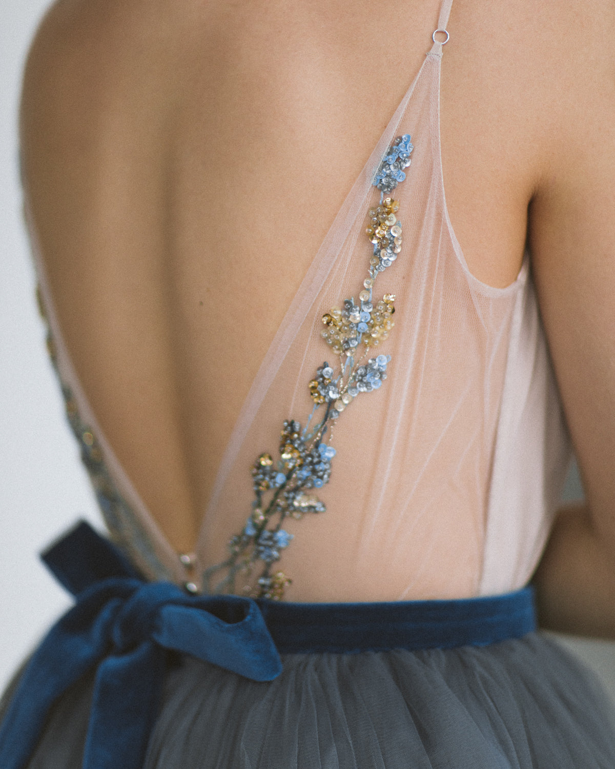 Tulle Wedding Dress in Dark Blue Custom Size US / Dark Blue / Blue Gray / Seashell