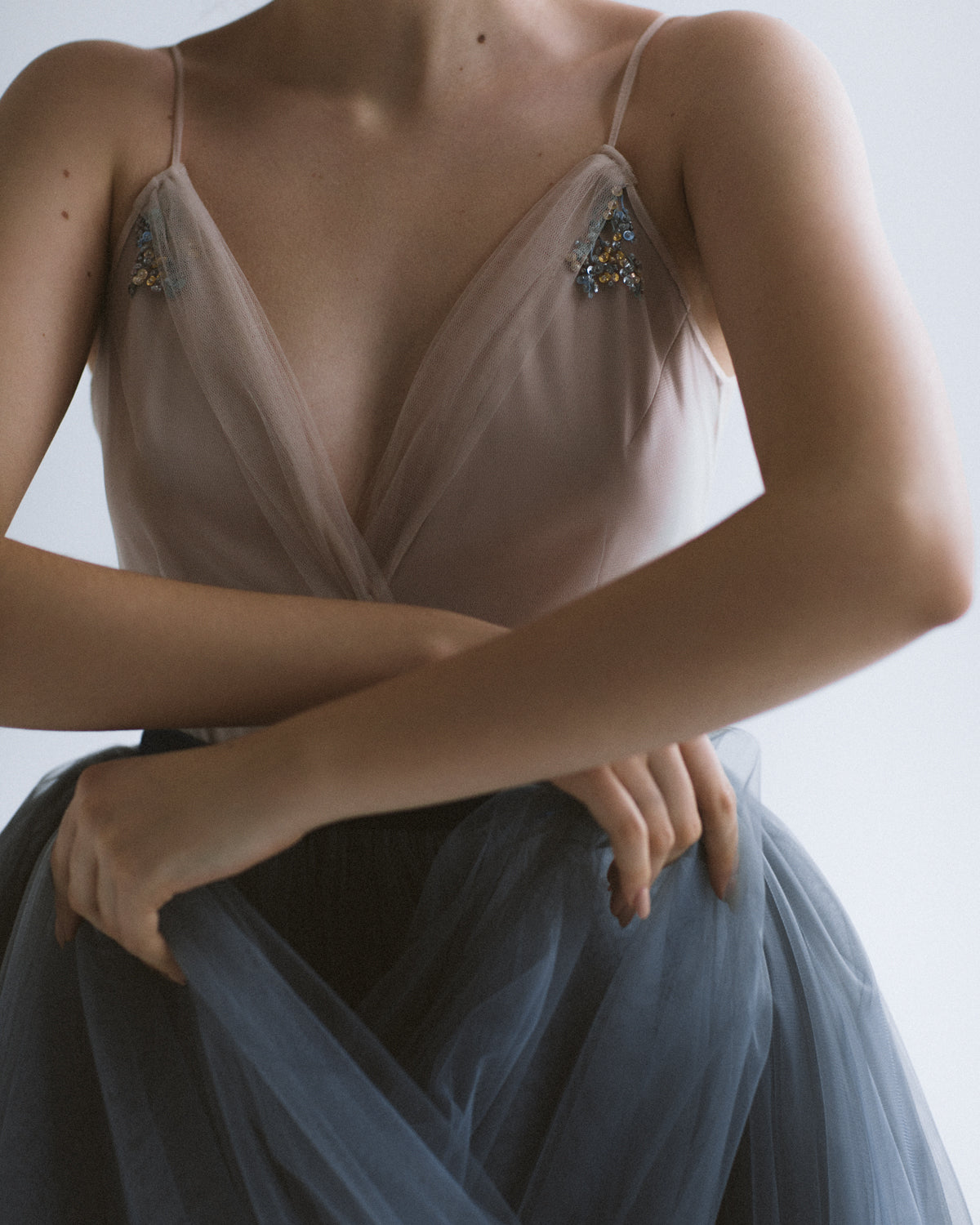 brown and blue wedding dresses Tulle wedding dress in Dark Blue Custom size US / Dark Blue / Blue Gray / Seashell