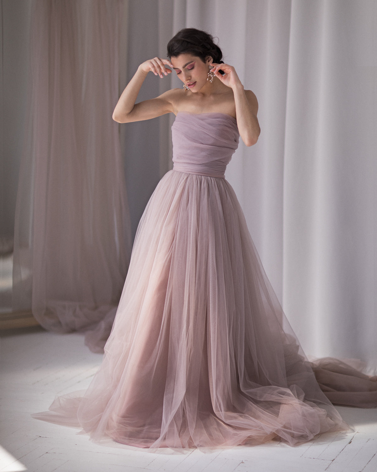 Draped purple wedding dress photo 1