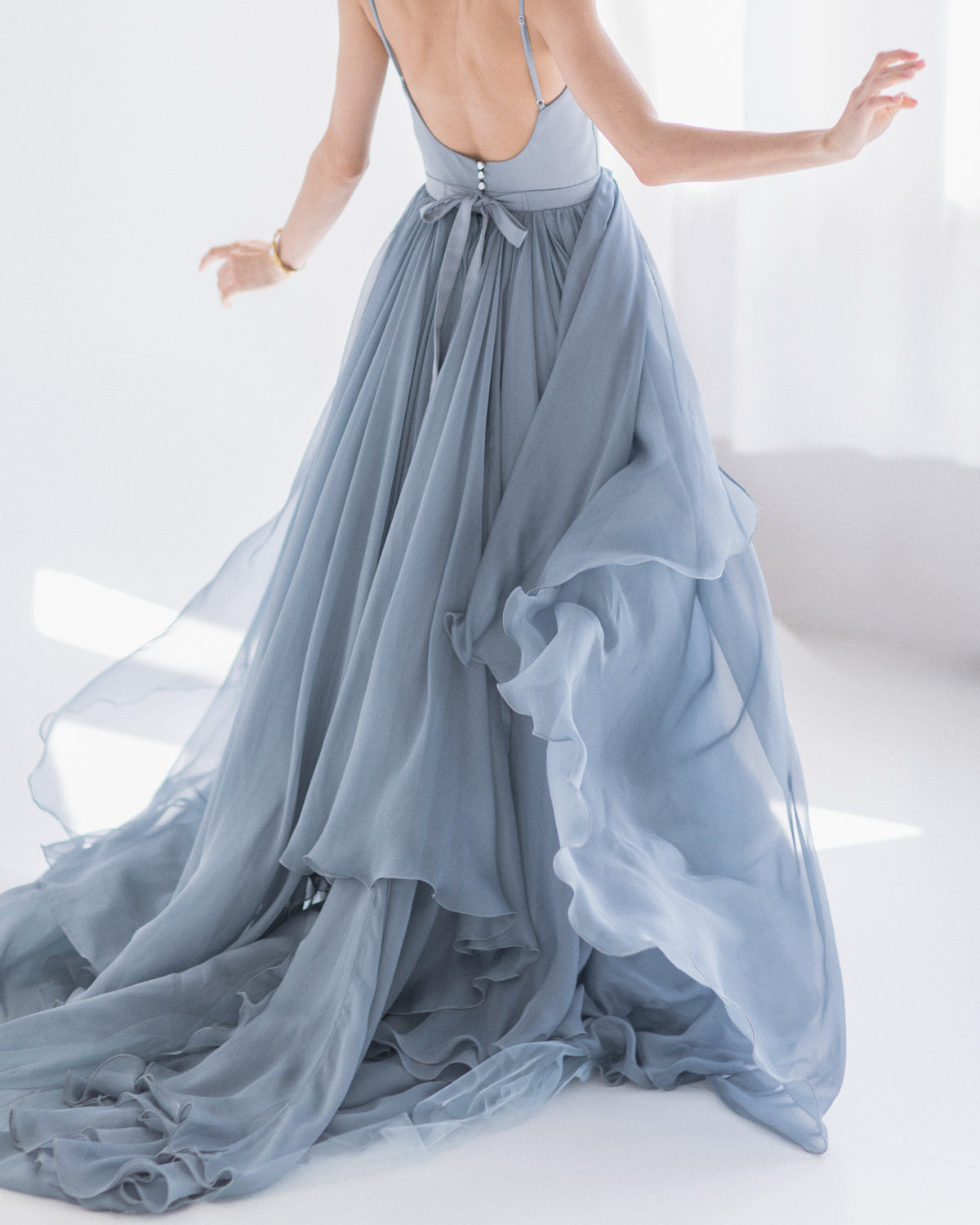Pale blue wedding dress
