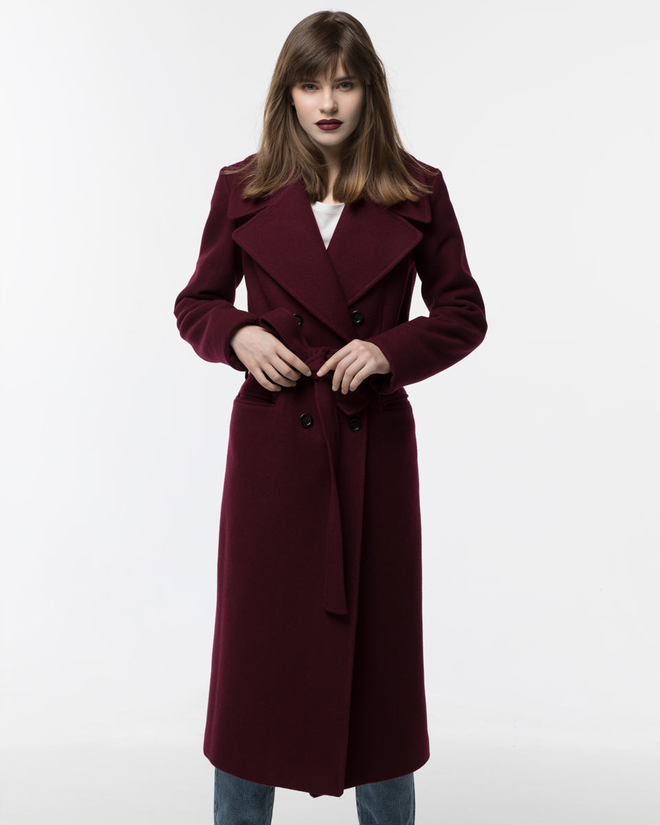 Ladies burgundy wool coat hotsell