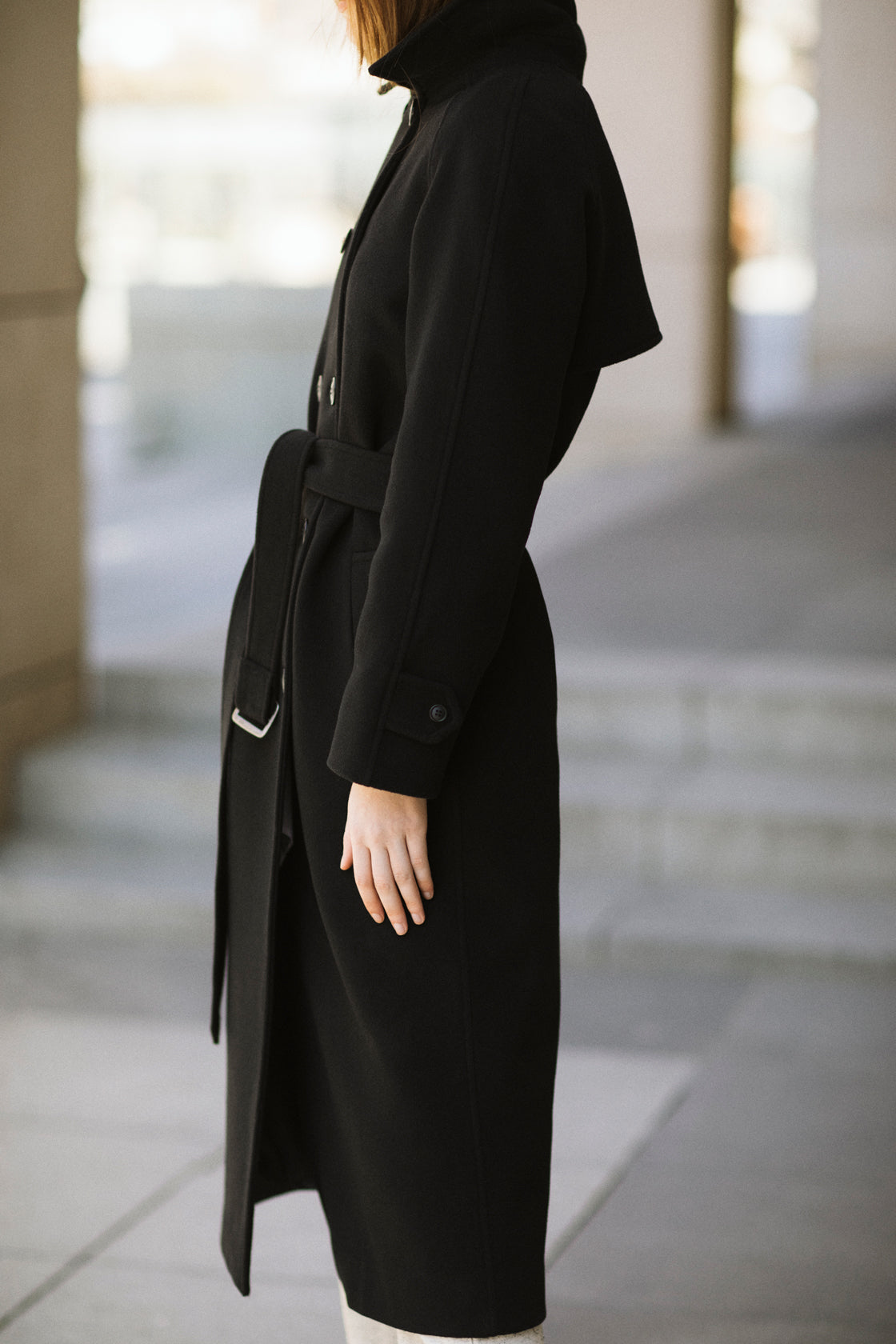 Black trench wool coat 4 US / Navy Blue / with warm insulation Black trench wool coat 4 US / Navy Blue / with warm insulation