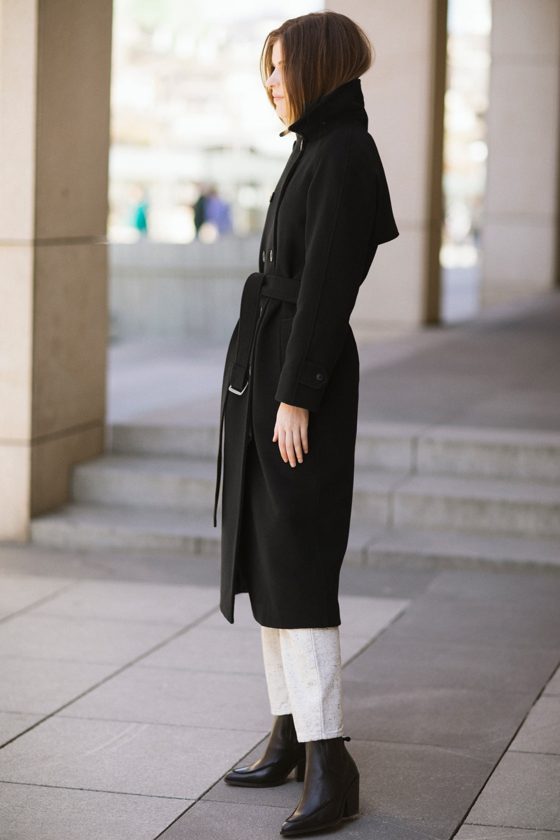 Black trench wool coat Lined wool coat Sumarokova Atelier