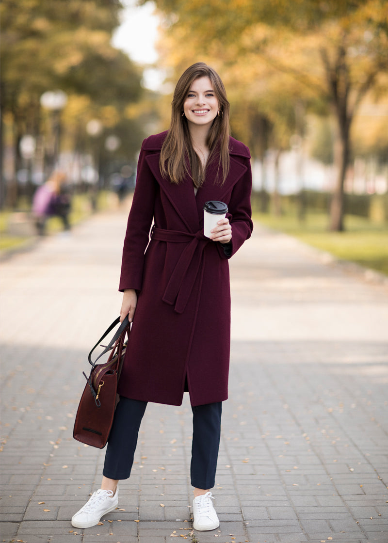 Burgundy overcoat 6 US / Beige / without warm insulation
