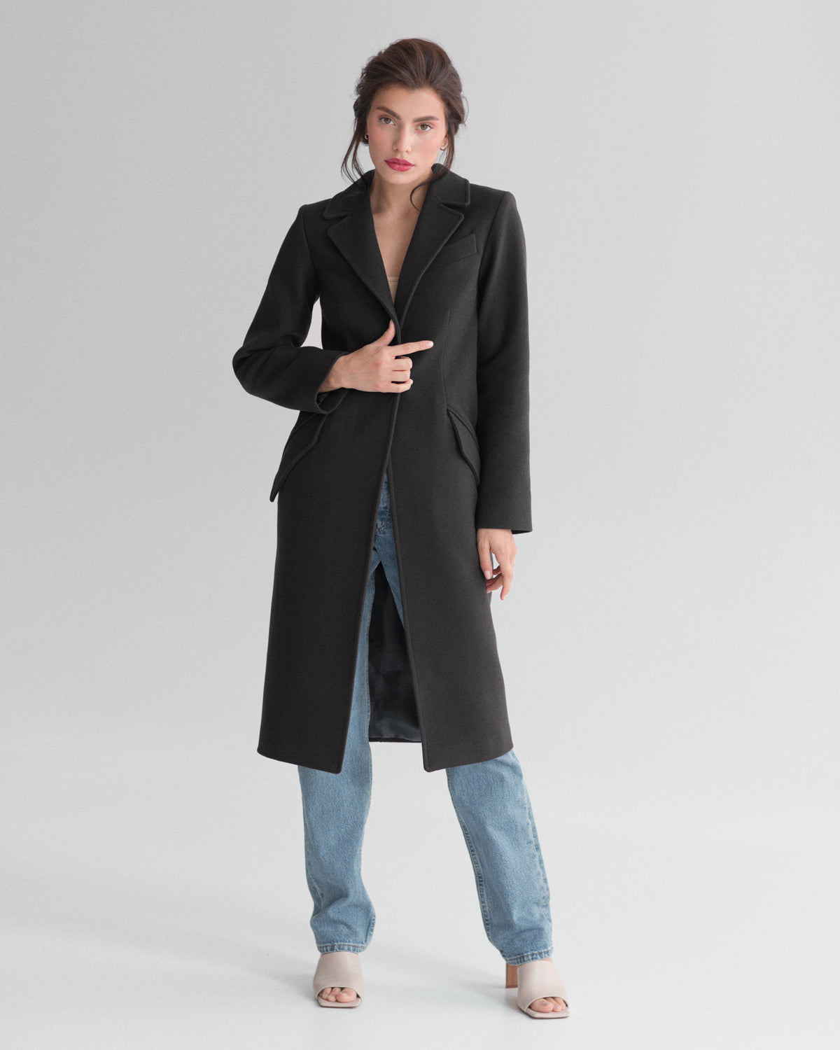 Fitted black coat best sale