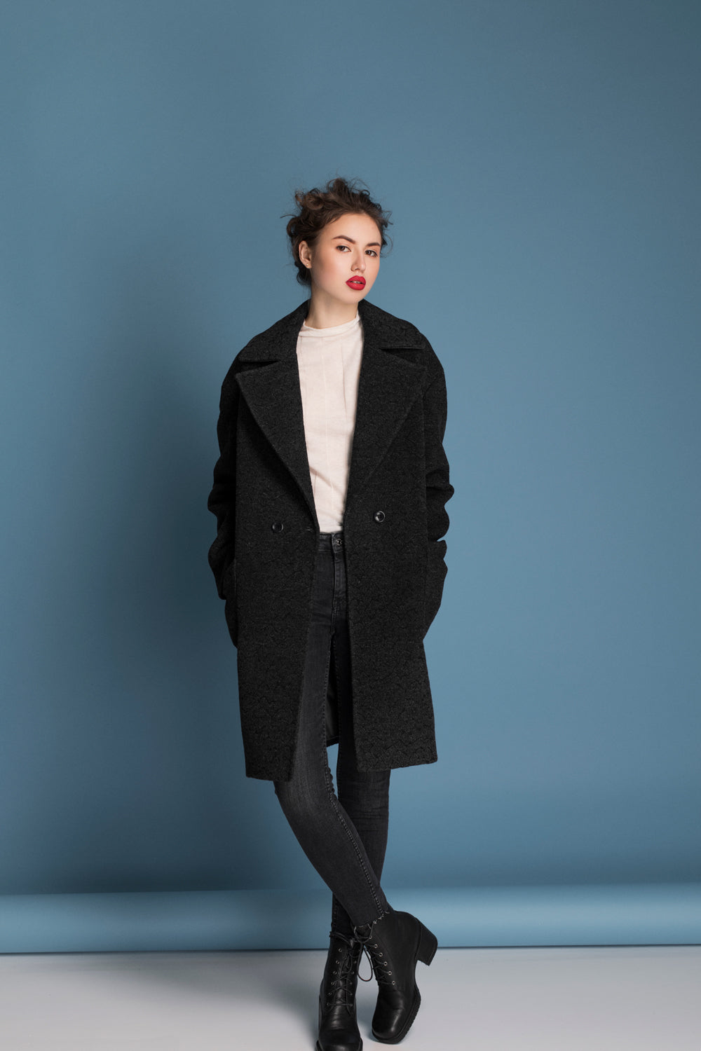 Black wool cocoon coat | Wool cocoon overcoat – Sumarokova Atelier