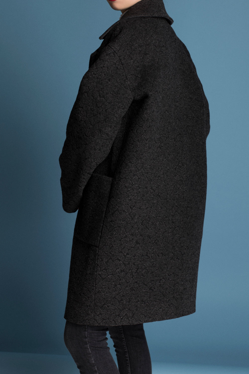 Black wool cocoon coat photo 5