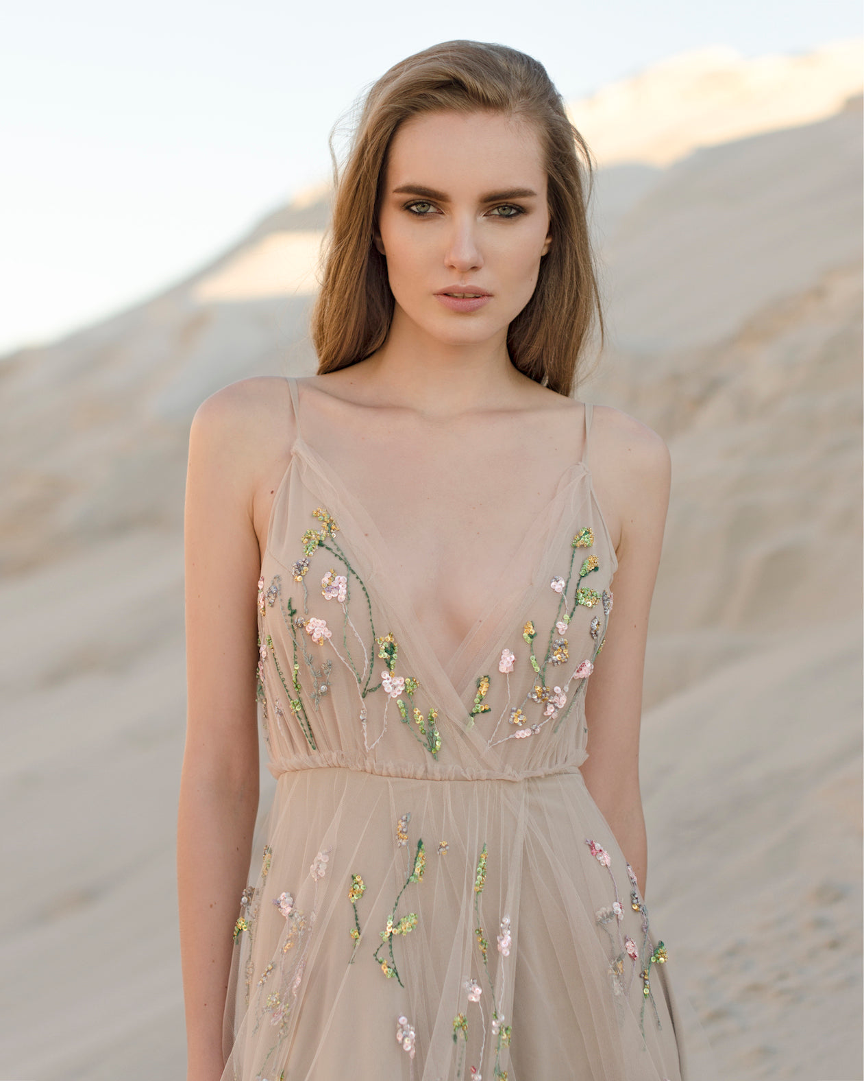 Beige wedding gown with hand-made embroidery Ready to ship 4 US / Seashell Beige wedding gown with hand-made embroidery Ready to ship 4 US / Seashell