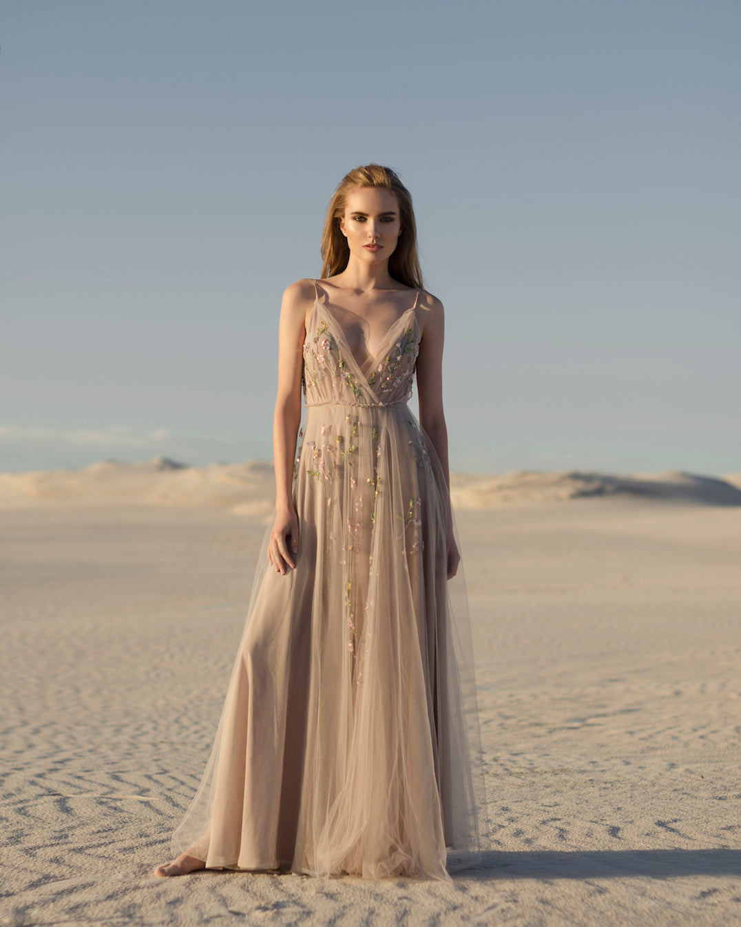 Beige wedding gown with hand-made embroidery Ready to ship 4 US / Seashell Beige wedding gown with hand-made embroidery Ready to ship 4 US / Seashell