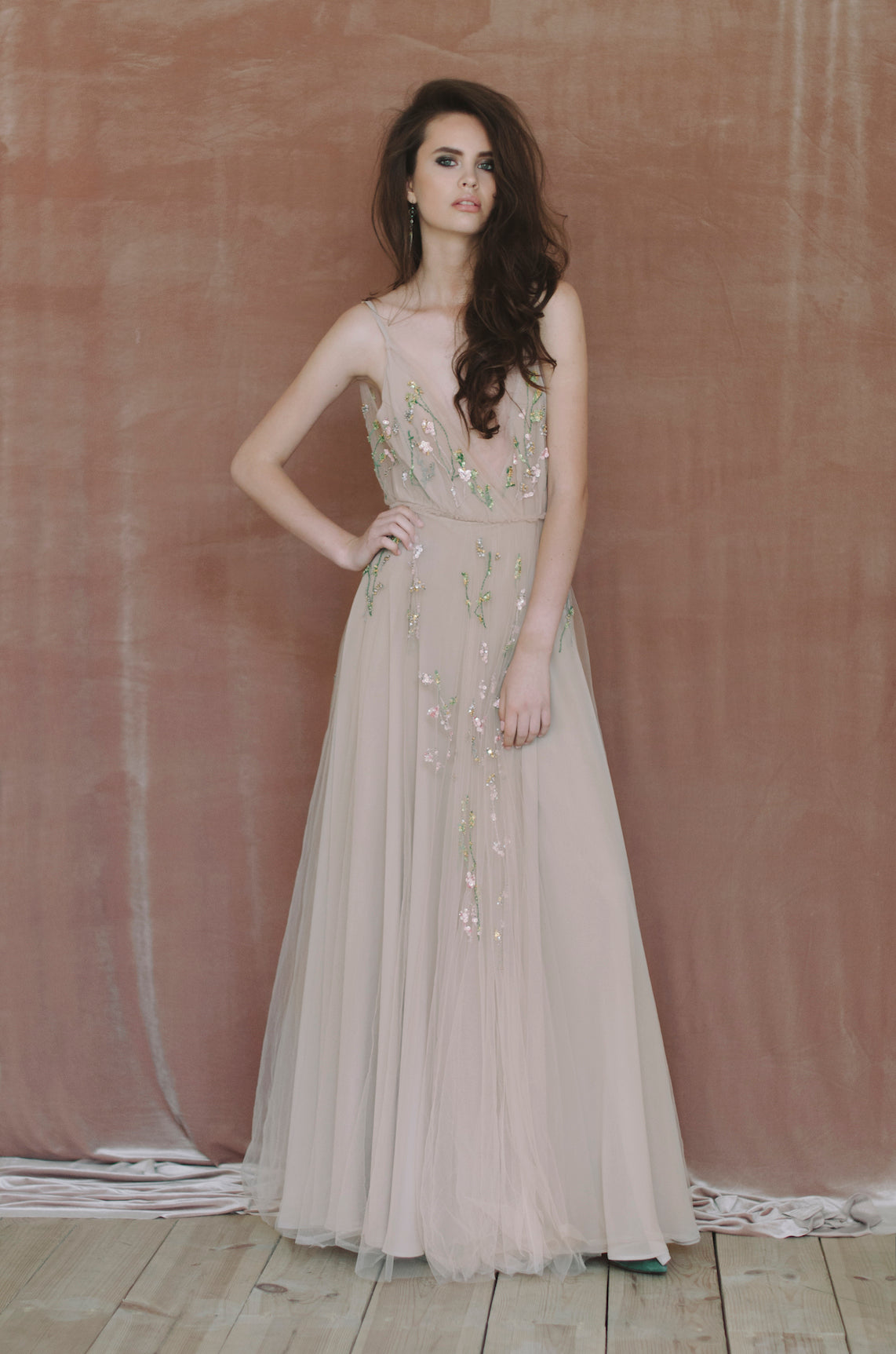 bridesmaid dress swatches Beige bridal dress 6 US / Seashell