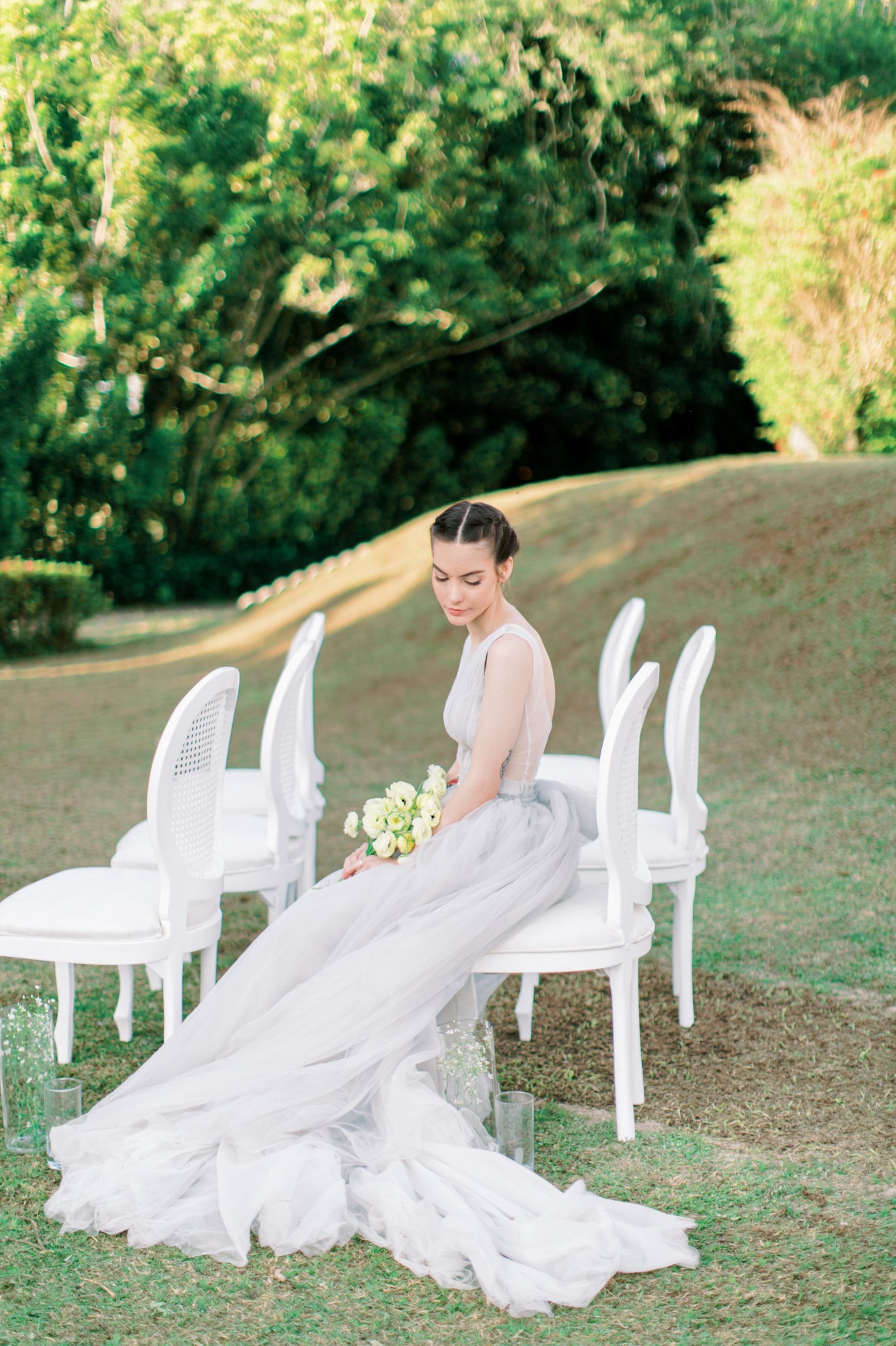 Long full wedding dress with an open back photo 11