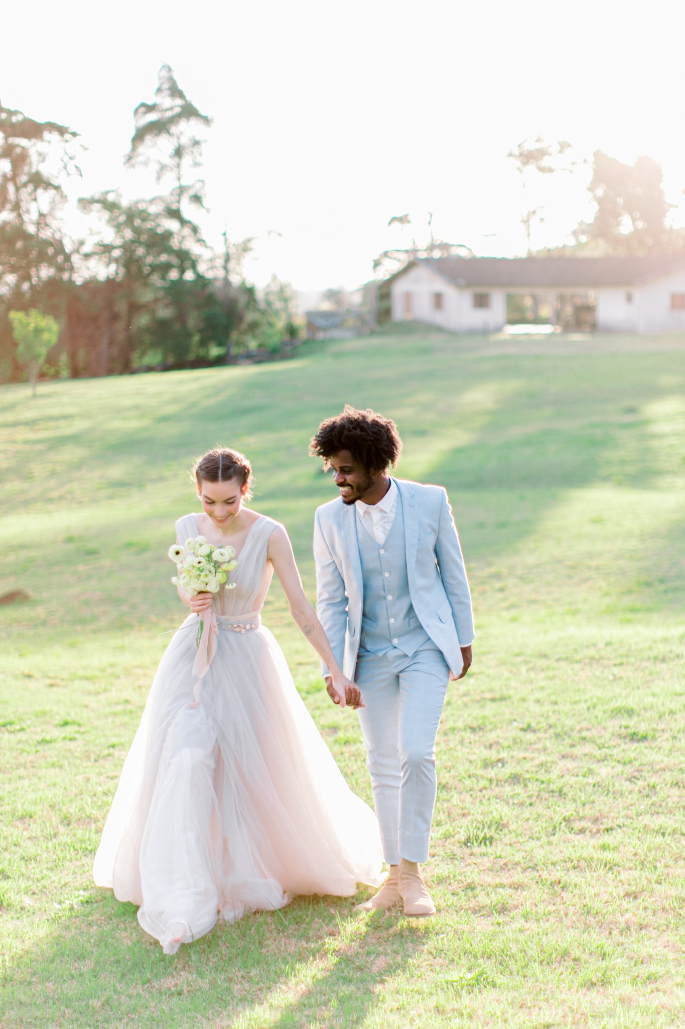 Long full wedding dress with an open back photo 12