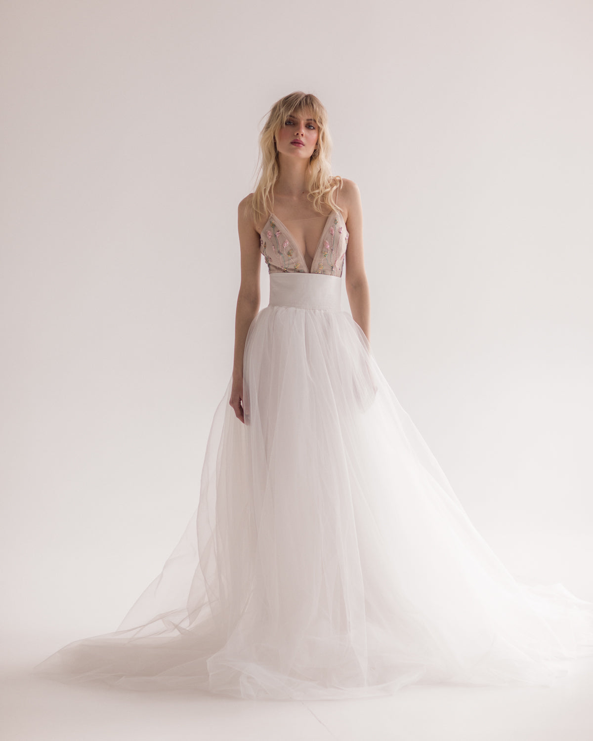 A line tulle wedding gown
