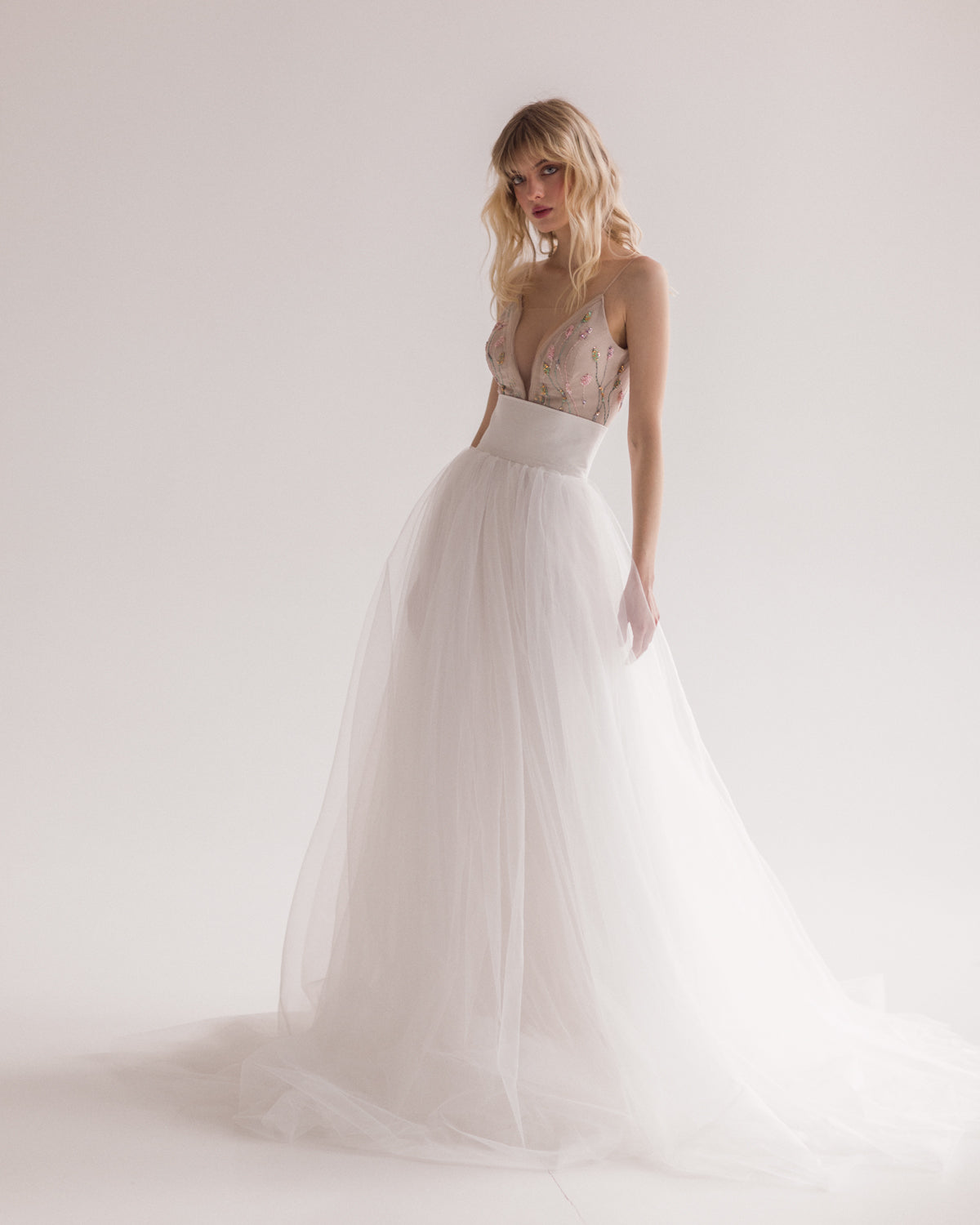A line tulle wedding gown