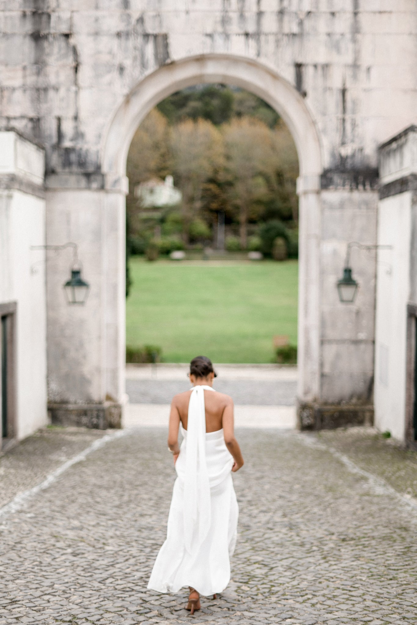 Silk V-neck bridal gown with open back photo 9