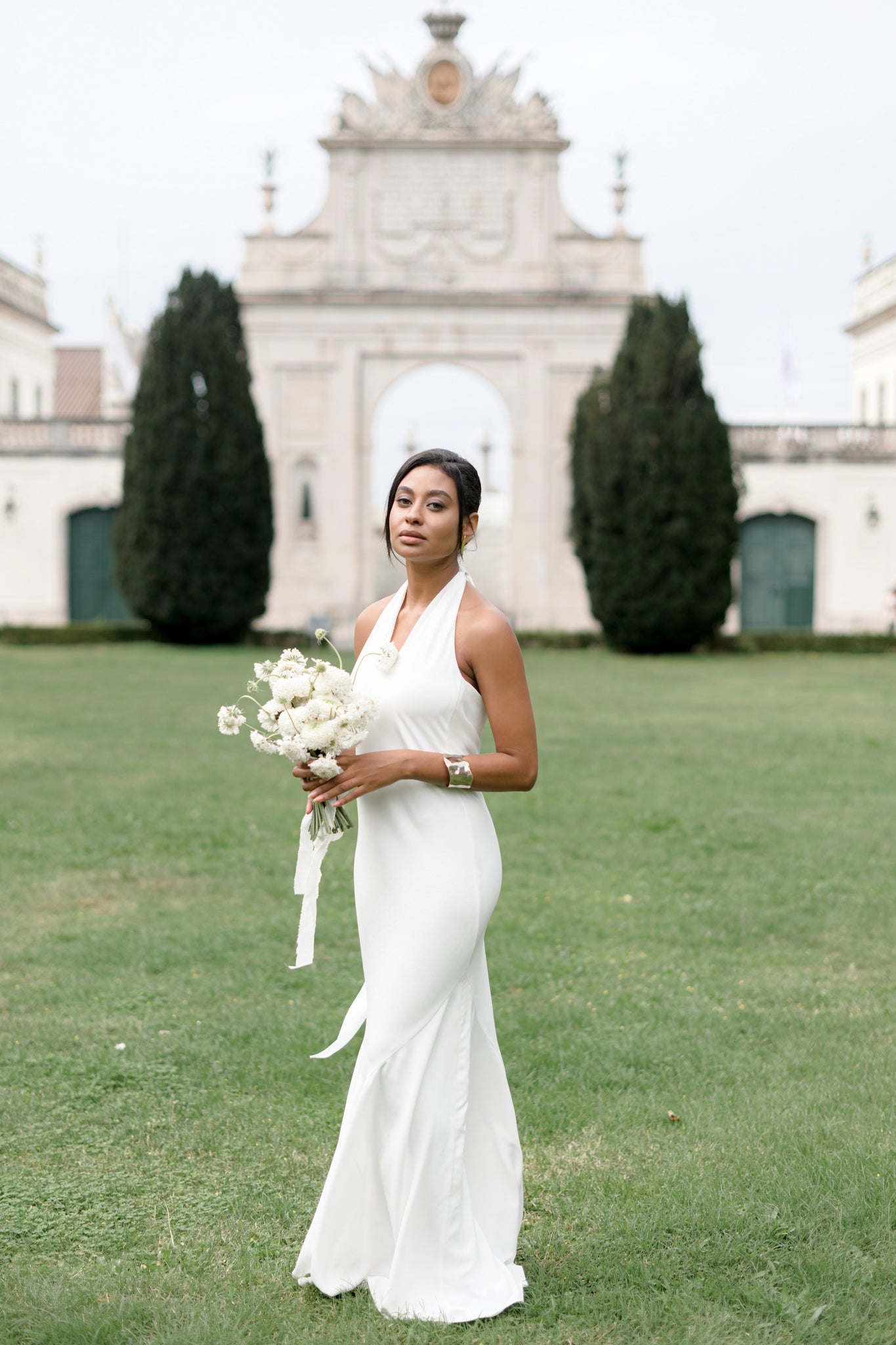 Silk V-neck bridal gown with open back photo 1