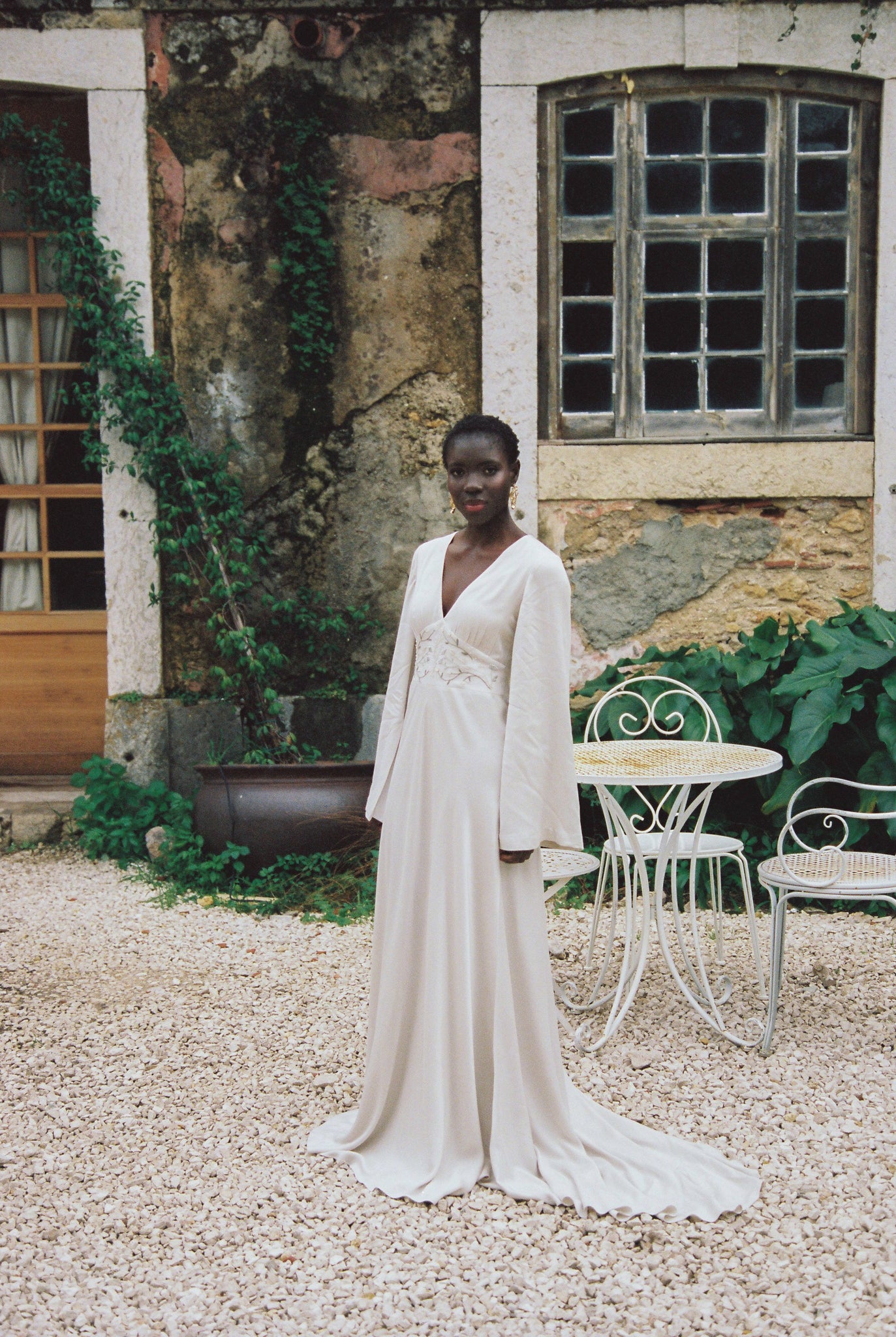 Embroidered long shop sleeve wedding dress