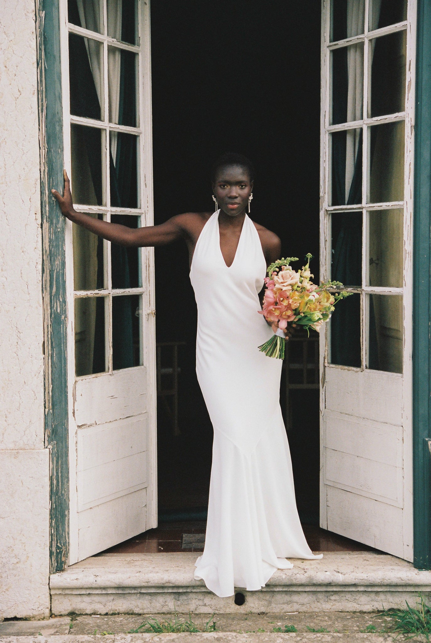 Silk backless wedding dress