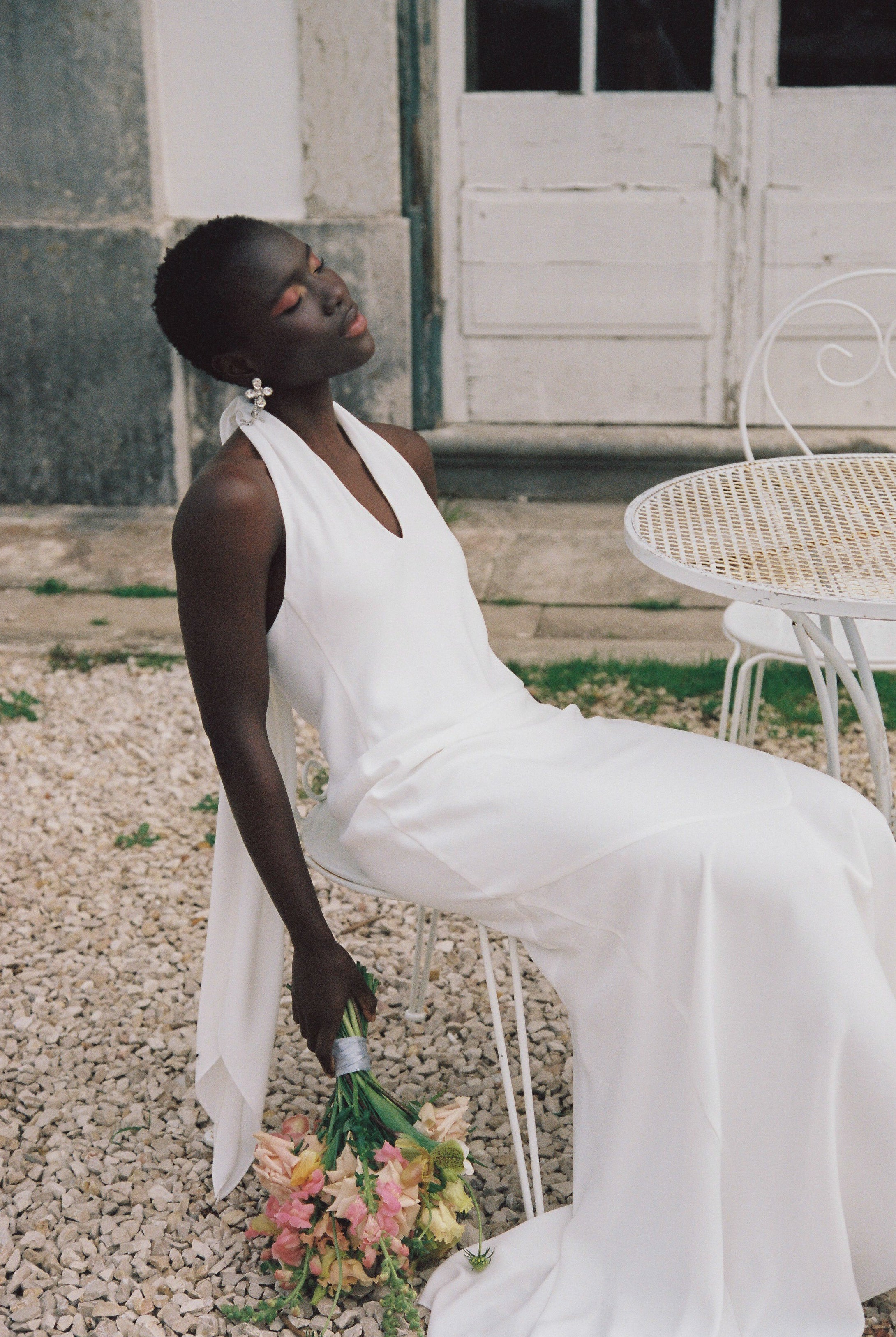 Silk backless wedding dress / Emma 8 US / Natural White