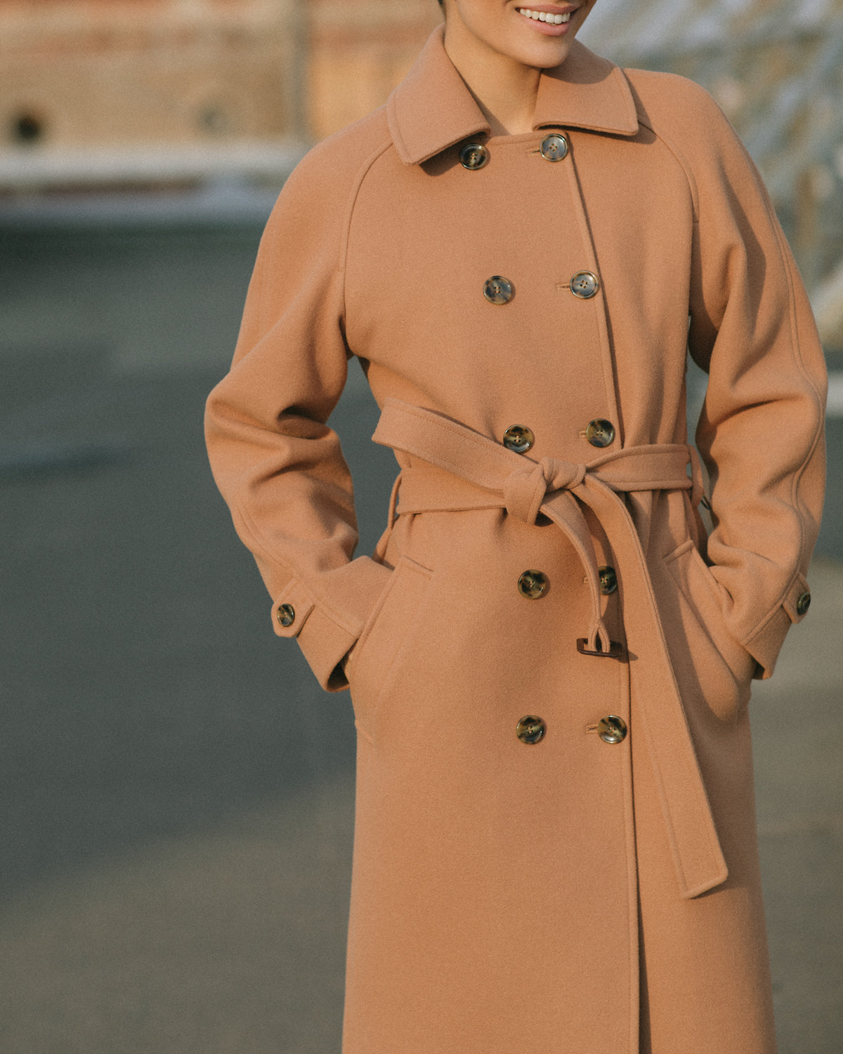 Camel wool trench coat photo 12