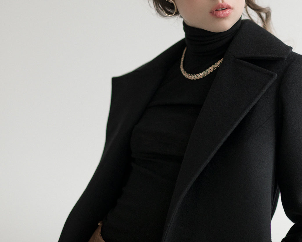 Black autumn cashmere wrap coat Cashmere robe coat Sumarokova