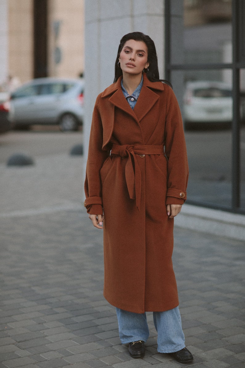 Caramel brown cashmere coat photo 8