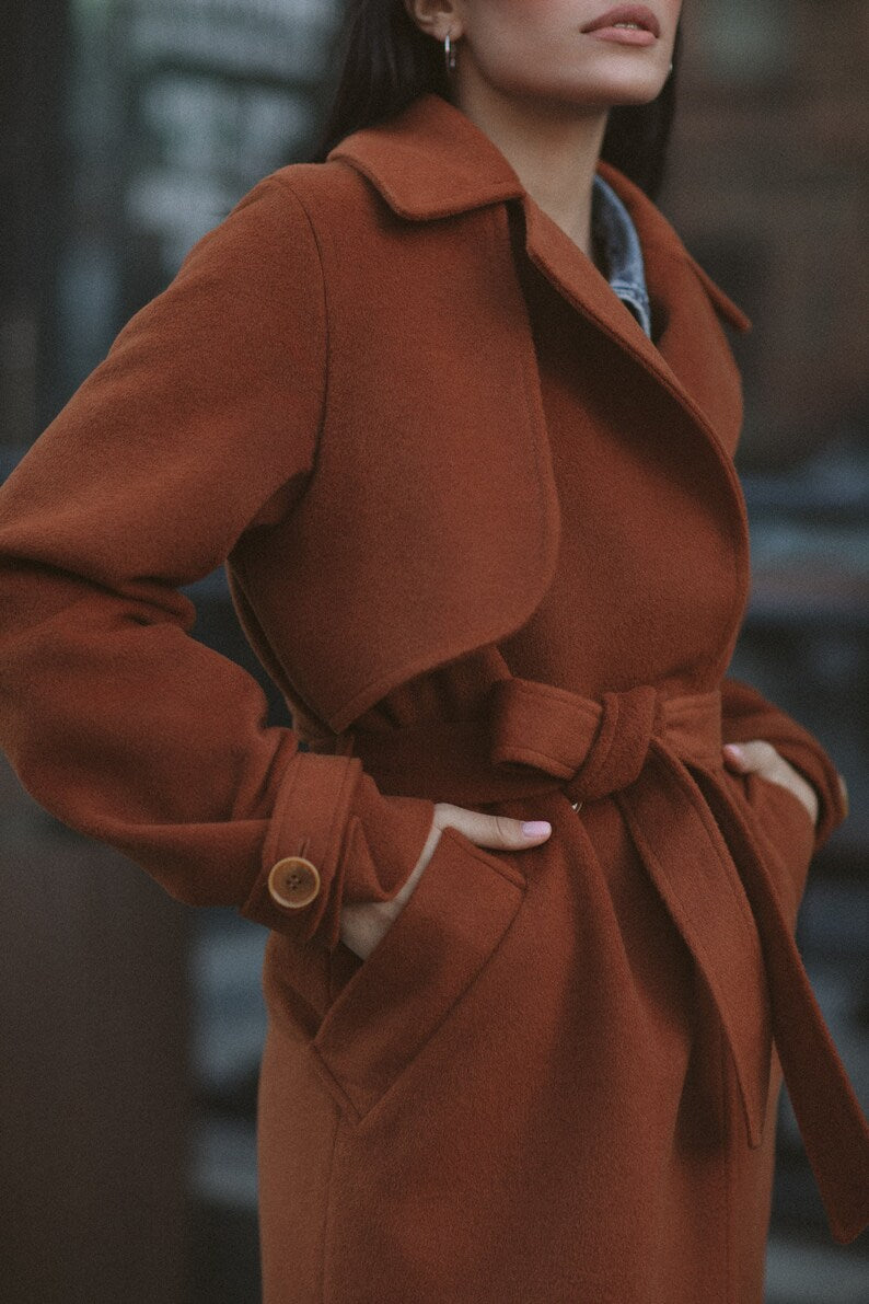 Caramel brown cashmere coat photo 7