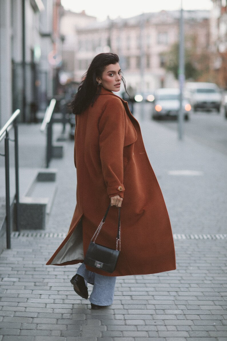 Caramel brown cashmere coat photo 6