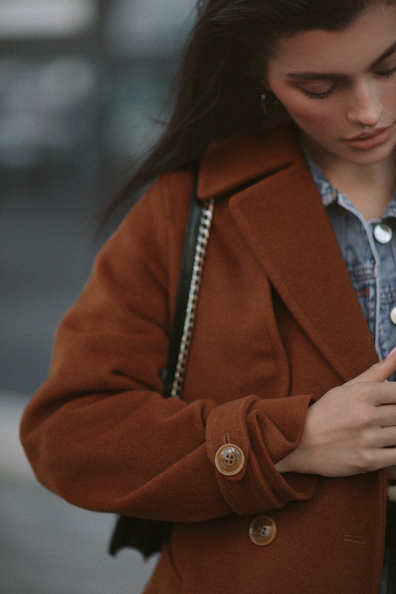 Caramel brown cashmere coat photo 9